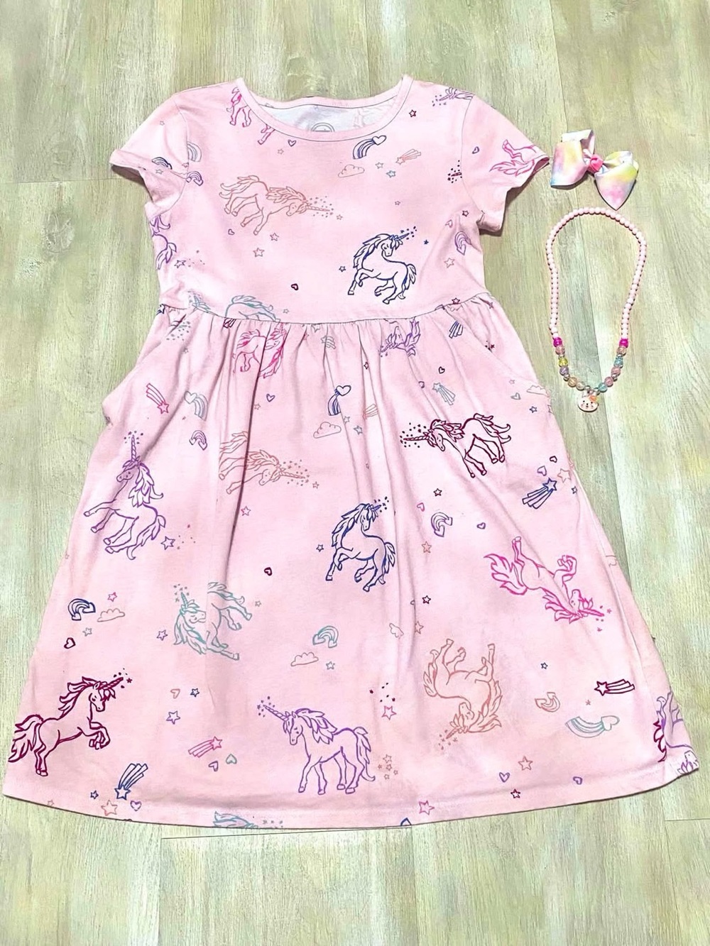 wonder nation Pink Unicorn Print Short Sleeve Dress